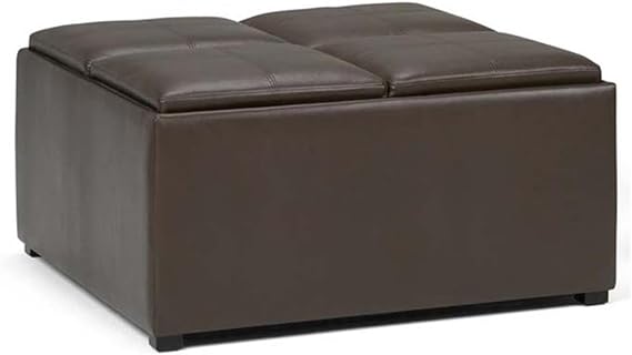 Modern Square Storage Ottoman Footrest | Upholstered Leather Accent Stool for Living Room, Bedroom, Entryway & Home Décor Seating