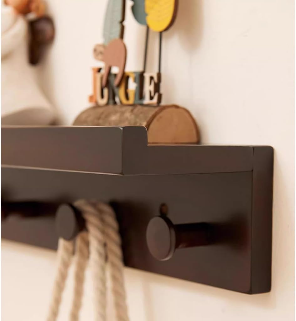 Wall Mounted Metal Shelf with Hooks | Floating Storage Rack & Decorative Organizer for Entryway, Kitchen, Bathroom & Living Room