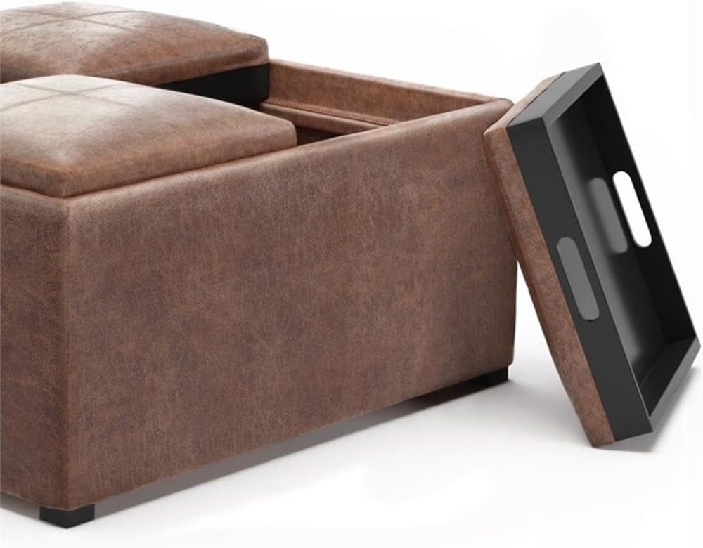 Modern Square Storage Ottoman Footrest | Upholstered Leather Accent Stool for Living Room, Bedroom, Entryway & Home Décor Seating