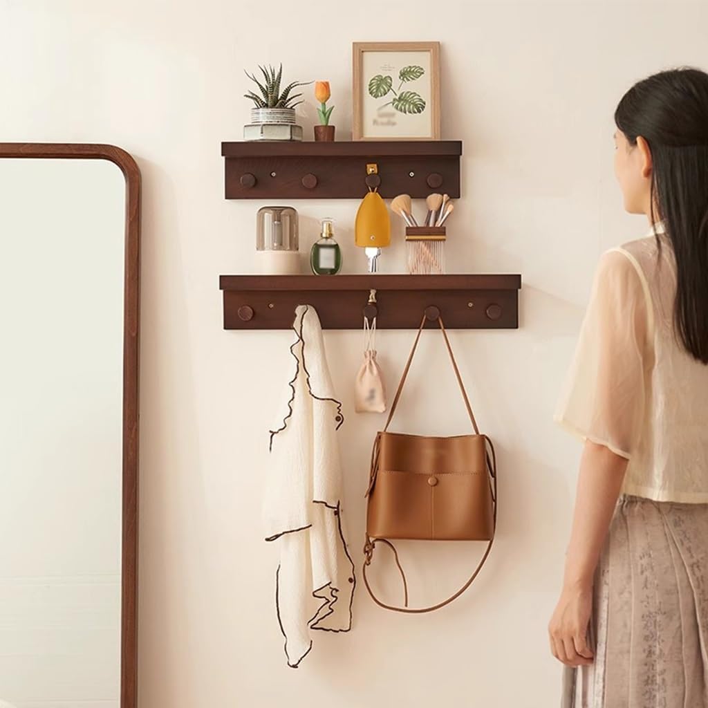 Wall Mounted Metal Shelf with Hooks | Floating Storage Rack & Decorative Organizer for Entryway, Kitchen, Bathroom & Living Room