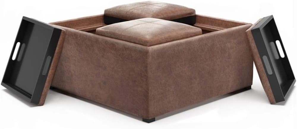 Modern Square Storage Ottoman Footrest | Upholstered Leather Accent Stool for Living Room, Bedroom, Entryway & Home Décor Seating
