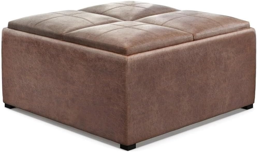 Modern Square Storage Ottoman Footrest | Upholstered Leather Accent Stool for Living Room, Bedroom, Entryway & Home Décor Seating
