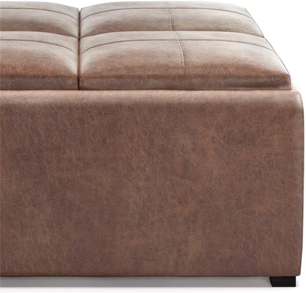 Modern Square Storage Ottoman Footrest | Upholstered Leather Accent Stool for Living Room, Bedroom, Entryway & Home Décor Seating