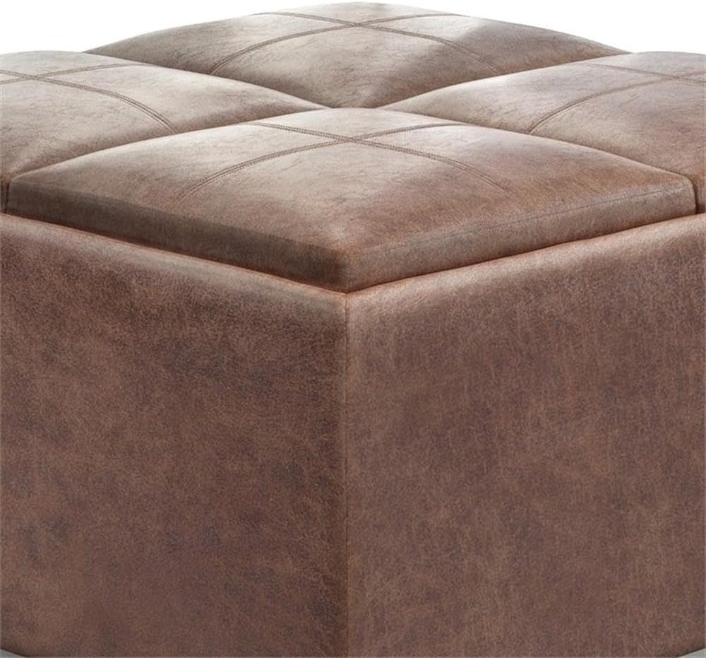 Modern Square Storage Ottoman Footrest | Upholstered Leather Accent Stool for Living Room, Bedroom, Entryway & Home Décor Seating