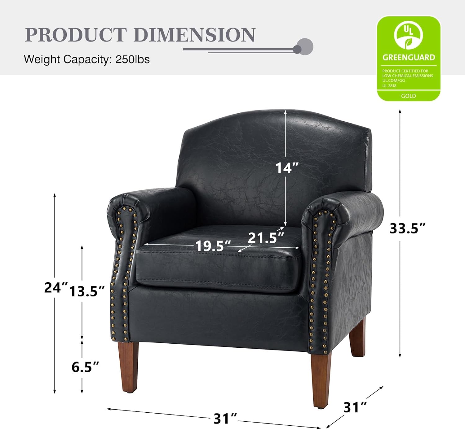 Modern Upholstered Accent Armchair | Comfy Single Sofa Chair with Headrest Trim for Living Room, Bedroom, Reading Corner & Lounge Seating