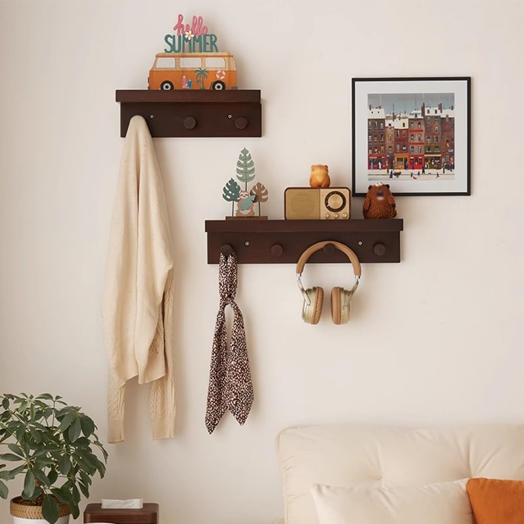 Wall Mounted Metal Shelf with Hooks | Floating Storage Rack & Decorative Organizer for Entryway, Kitchen, Bathroom & Living Room