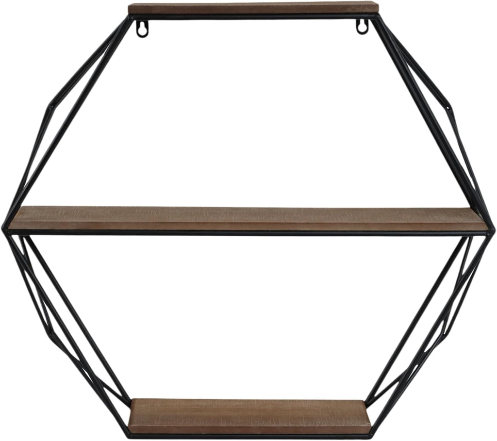 Modern Hexagon Metal Wall Shelf Set | Geometric Floating Wall Storage Rack for Living Room, Bedroom & Home Décor Display
