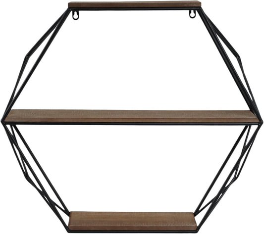 Modern Hexagon Metal Wall Shelf Set | Geometric Floating Wall Storage Rack for Living Room, Bedroom & Home Décor Display