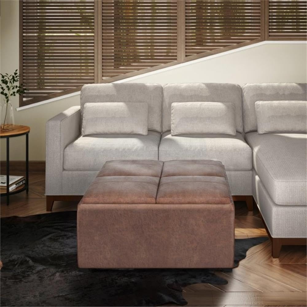 Modern Square Storage Ottoman Footrest | Upholstered Leather Accent Stool for Living Room, Bedroom, Entryway & Home Décor Seating