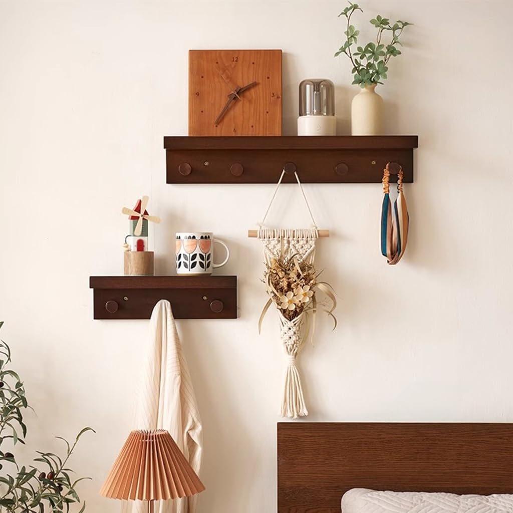 Wall Mounted Metal Shelf with Hooks | Floating Storage Rack & Decorative Organizer for Entryway, Kitchen, Bathroom & Living Room