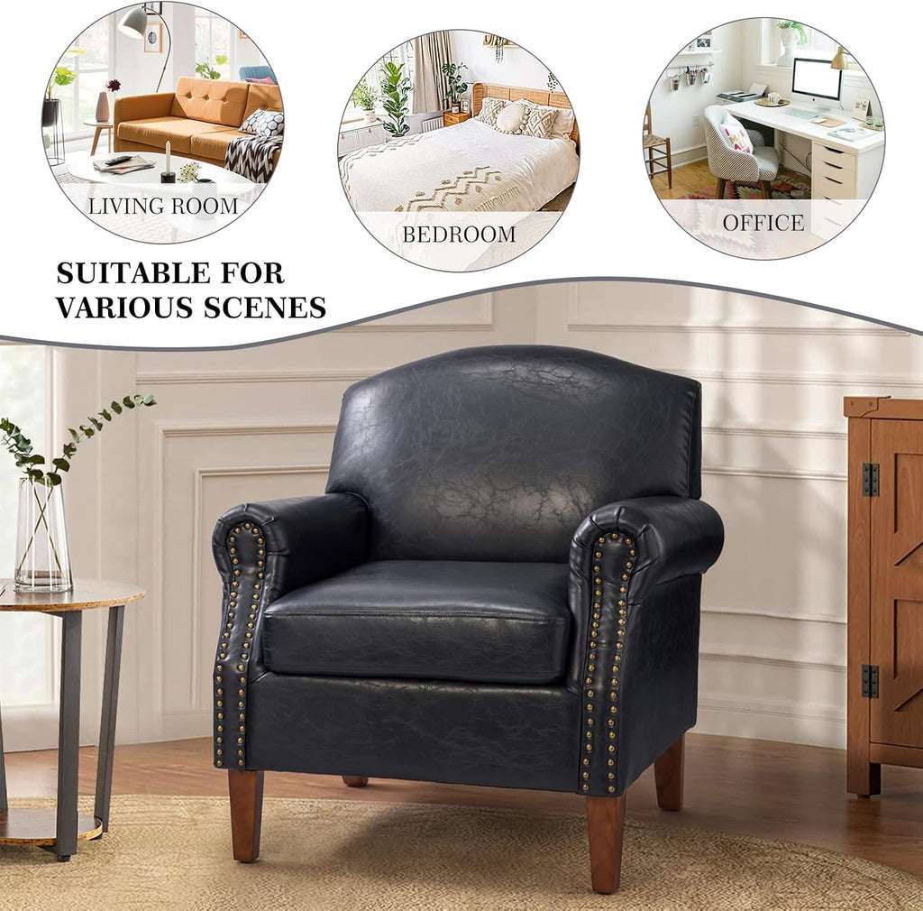 Modern Upholstered Accent Armchair | Comfy Single Sofa Chair with Headrest Trim for Living Room, Bedroom, Reading Corner & Lounge Seating