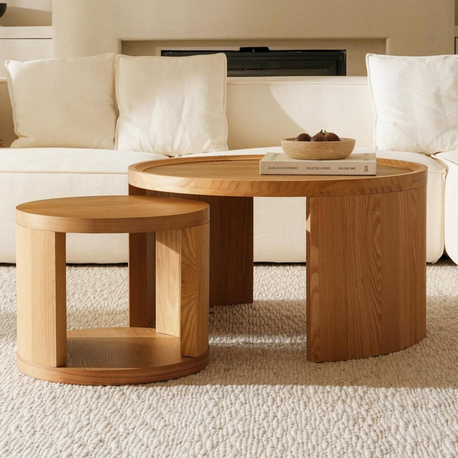 Modern Nesting Coffee Table Set | Minimalist Round Side Tables for Living Room, Bedroom & Small Space Home Décor Furniture
