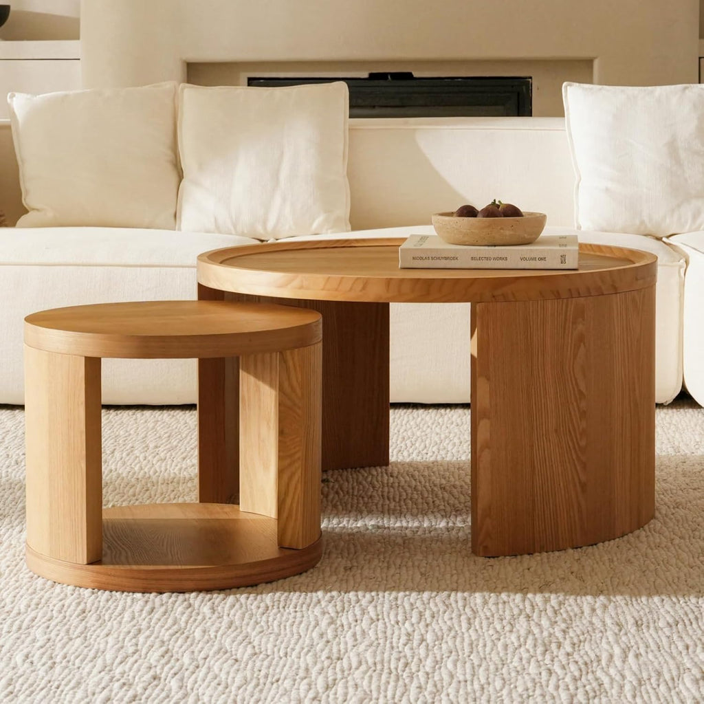 Modern Nesting Coffee Table Set | Minimalist Round Side Tables for Living Room, Bedroom & Small Space Home Décor Furniture