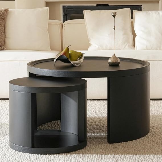 Modern Nesting Coffee Table Set | Minimalist Round Side Tables for Living Room, Bedroom & Small Space Home Décor Furniture