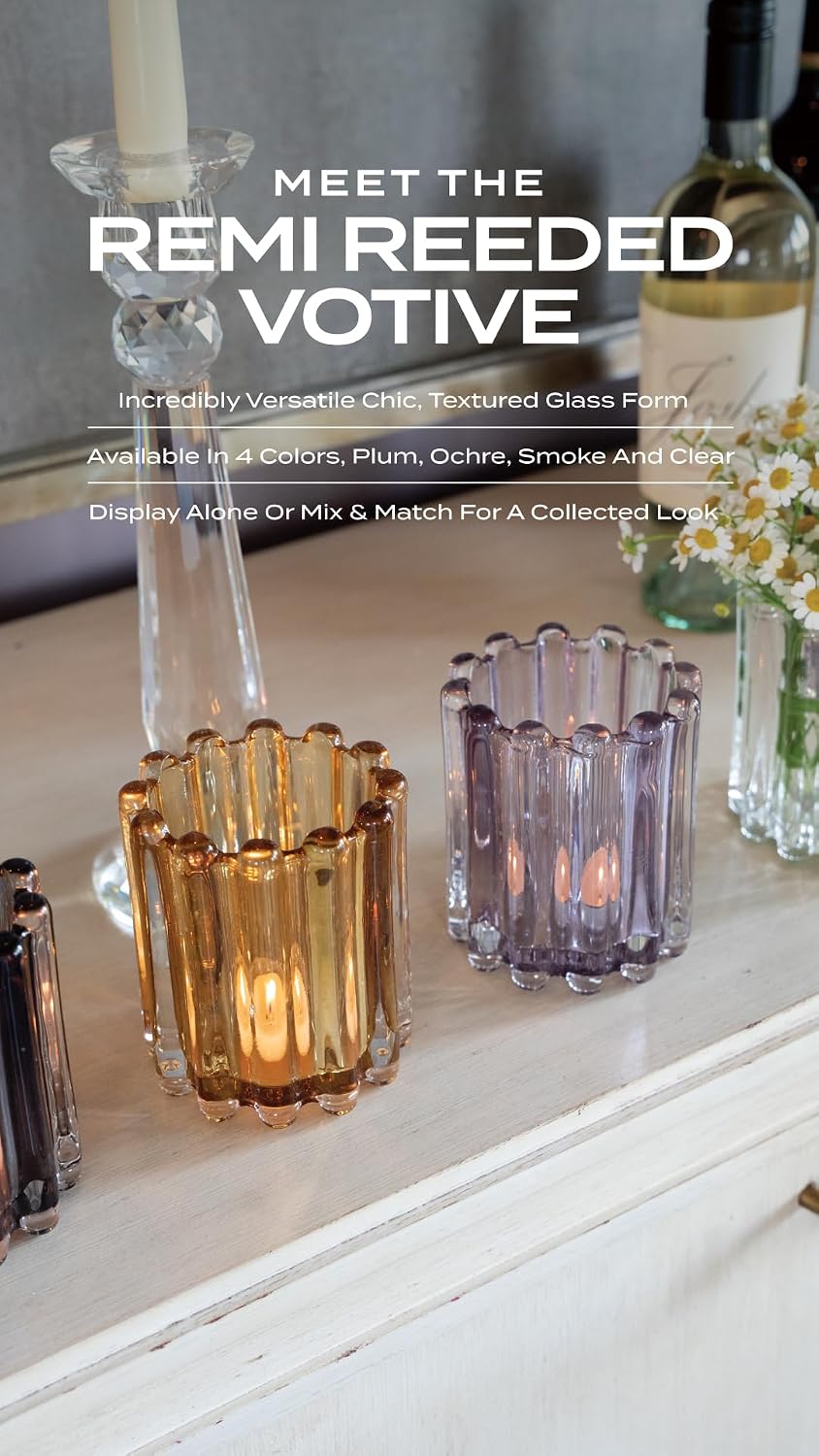 Reeded Glass Votive Candle Holder | Elegant Textured Decorative Tea Light Holder for Home Décor, Table Centerpiece & Ambient Lighting