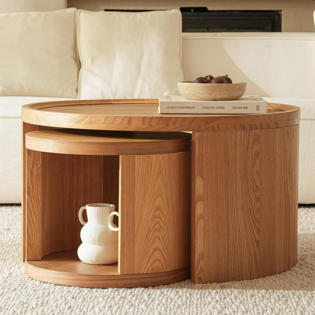 Modern Nesting Coffee Table Set | Minimalist Round Side Tables for Living Room, Bedroom & Small Space Home Décor Furniture