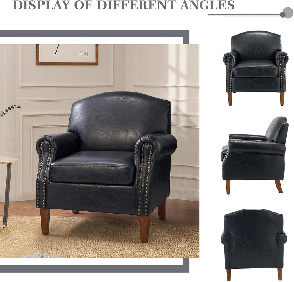 Modern Upholstered Accent Armchair | Comfy Single Sofa Chair with Headrest Trim for Living Room, Bedroom, Reading Corner & Lounge Seating