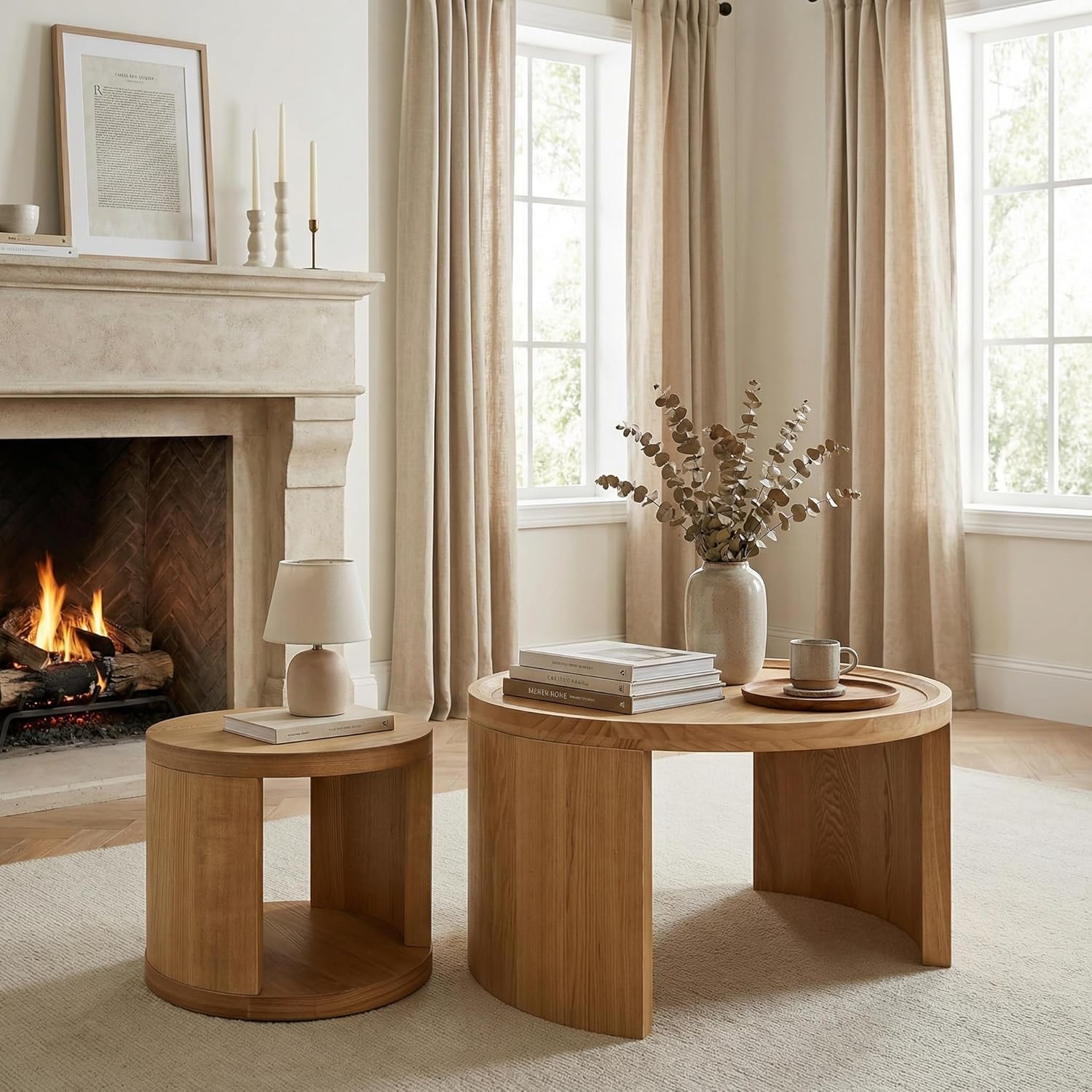 Modern Nesting Coffee Table Set | Minimalist Round Side Tables for Living Room, Bedroom & Small Space Home Décor Furniture
