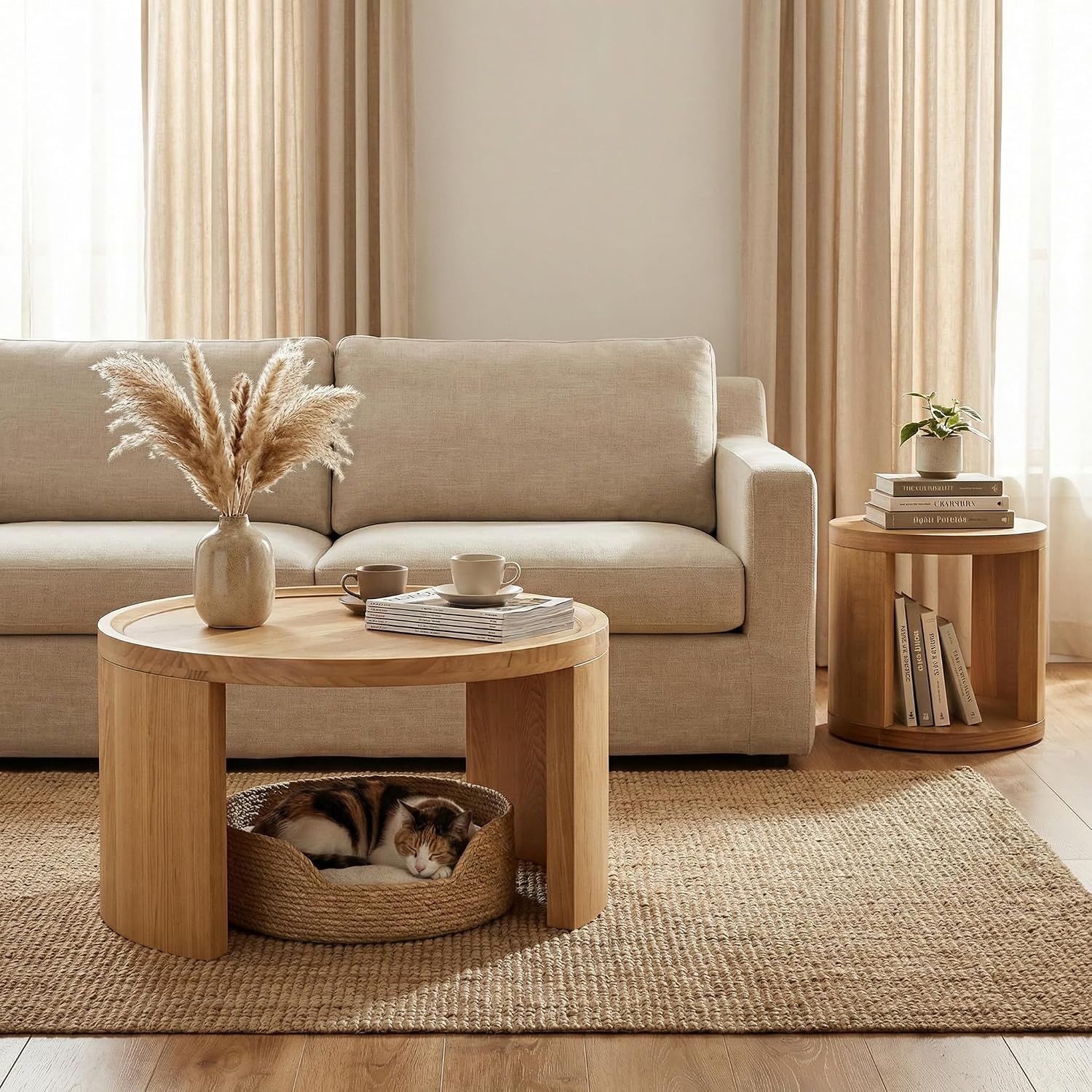 Modern Nesting Coffee Table Set | Minimalist Round Side Tables for Living Room, Bedroom & Small Space Home Décor Furniture