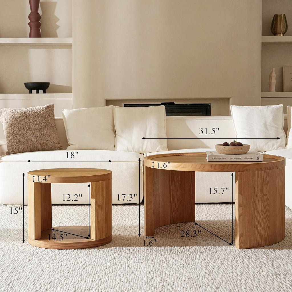 Modern Nesting Coffee Table Set | Minimalist Round Side Tables for Living Room, Bedroom & Small Space Home Décor Furniture