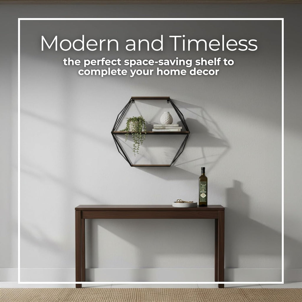 Modern Hexagon Metal Wall Shelf Set | Geometric Floating Wall Storage Rack for Living Room, Bedroom & Home Décor Display