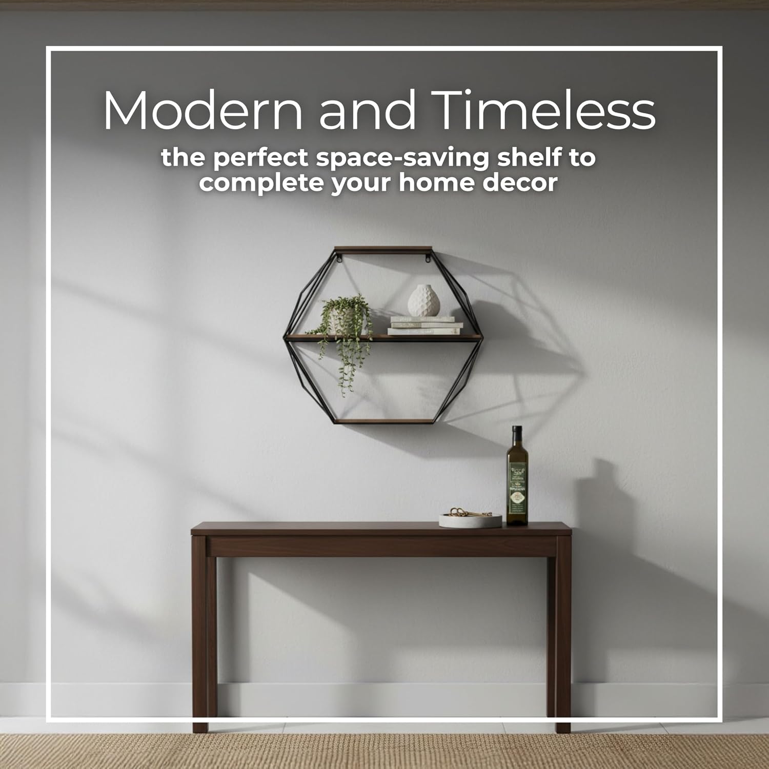 Modern Hexagon Metal Wall Shelf Set | Geometric Floating Wall Storage Rack for Living Room, Bedroom & Home Décor Display