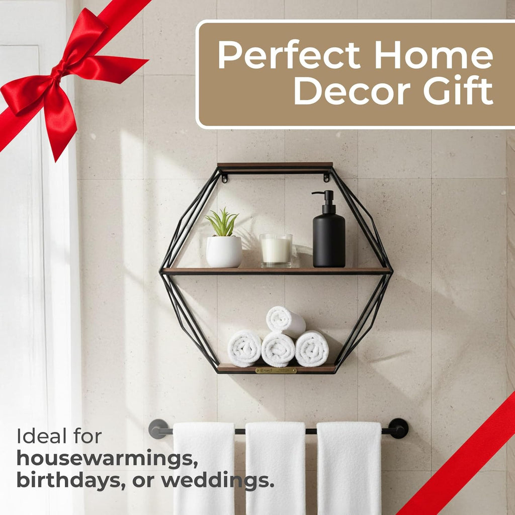 Modern Hexagon Metal Wall Shelf Set | Geometric Floating Wall Storage Rack for Living Room, Bedroom & Home Décor Display